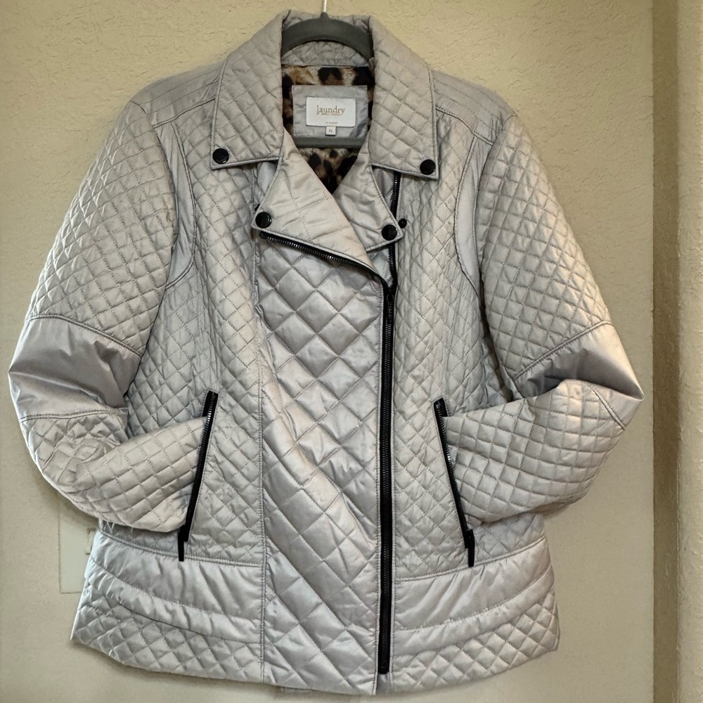 Laundry By Shelli Segal Light Gray Quilted Puffer Jacket Size XL